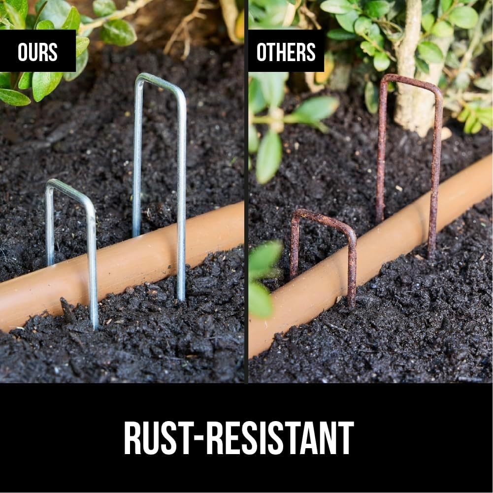image:imageGORILLA GRIP Premium Landscape Staples 50 Pack 6 Inch Heavy Duty 11 Gauge Galvanized Steel Garden Stakes Sharp Rust Resistant Landscaping Pins Lawn Anchors for Weed Barrier Fabric Sod Irrigation200 Pack
