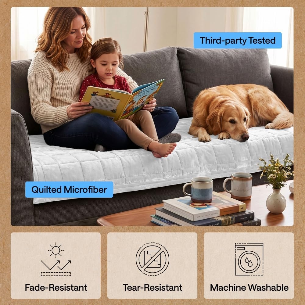 image:imageGORILLA GRIP Slip and Leak Resistant Plush Quilted Sofa Cushion Cover Blanket Soft Couch Covers for Sofa Dogs Machine Washable Furniture Protector Pet Friendly Couches Gray 70x28 InchesWhite