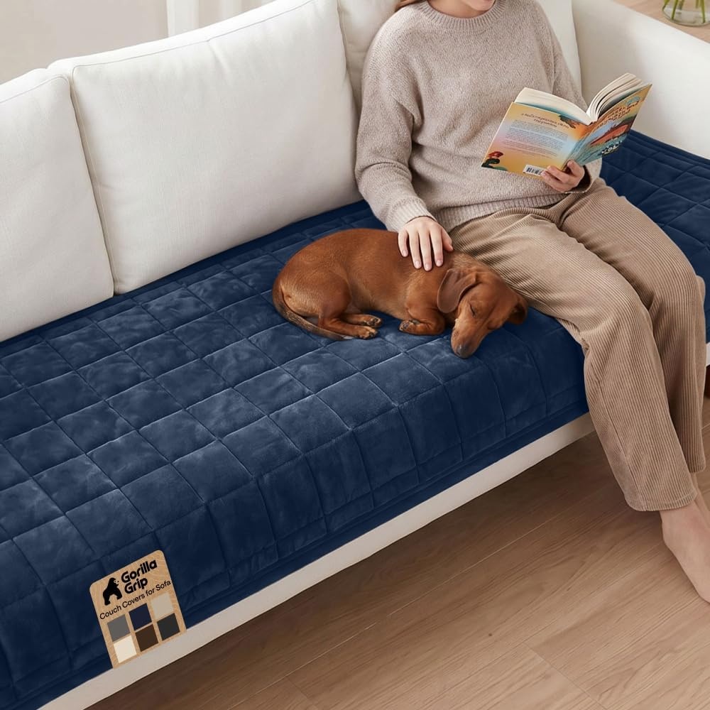 image:imageGORILLA GRIP Slip and Leak Resistant Plush Quilted Sofa Cushion Cover Blanket Soft Couch Covers for Sofa Dogs Machine Washable Furniture Protector Pet Friendly Couches Gray 70x28 InchesNavy Blue