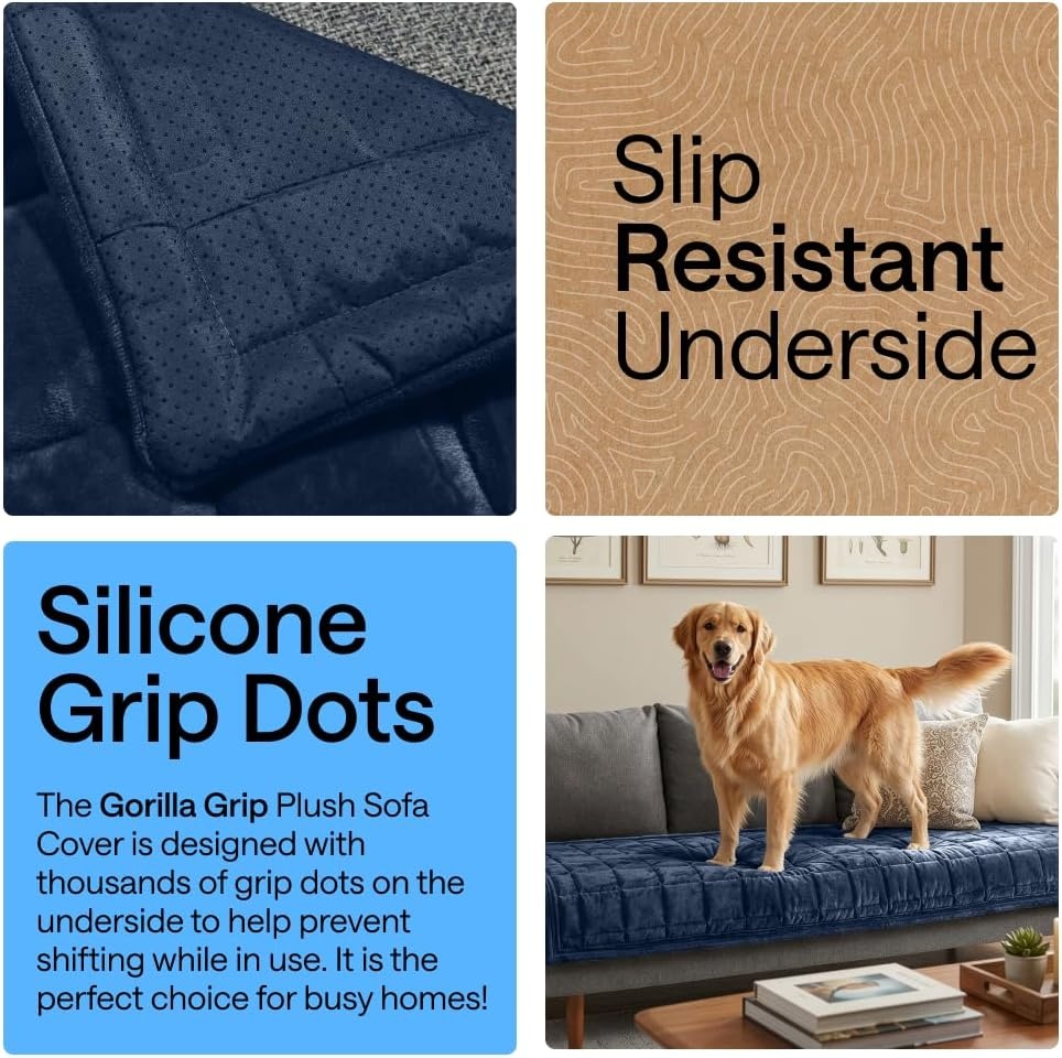 image:imageGORILLA GRIP Slip and Leak Resistant Plush Quilted Sofa Cushion Cover Blanket Soft Couch Covers for Sofa Dogs Machine Washable Furniture Protector Pet Friendly Couches Gray 70x28 InchesNavy Blue