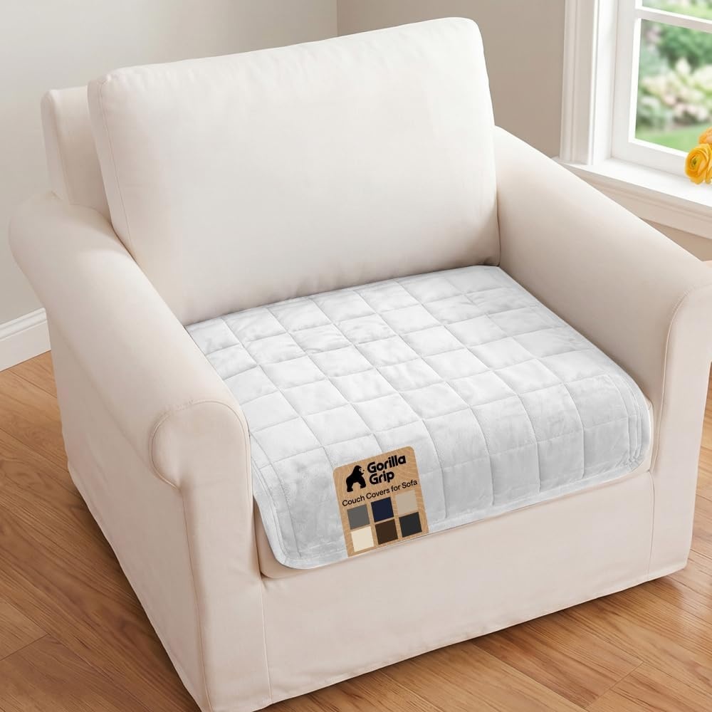 image:imageGORILLA GRIP Slip and Leak Resistant Plush Quilted Sofa Cushion Cover Blanket Soft Couch Covers for Sofa Dogs Machine Washable Furniture Protector Pet Friendly Couches Gray 70x28 InchesWhite
