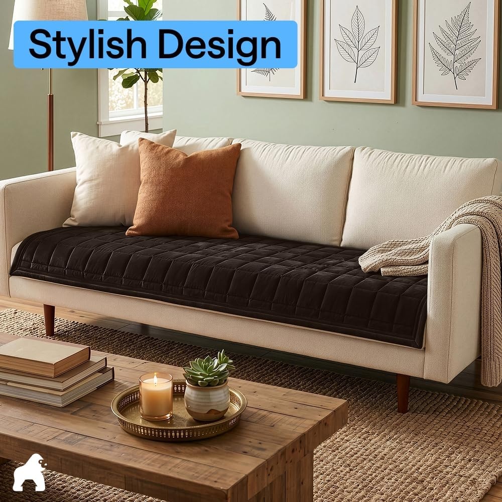 image:imageGORILLA GRIP Slip and Leak Resistant Plush Quilted Sofa Cushion Cover Blanket Soft Couch Covers for Sofa Dogs Machine Washable Furniture Protector Pet Friendly Couches Gray 70x28 InchesBrown