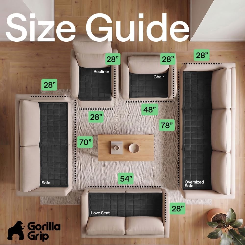 image:imageGORILLA GRIP Slip and Leak Resistant Plush Quilted Sofa Cushion Cover Blanket Soft Couch Covers for Sofa Dogs Machine Washable Furniture Protector Pet Friendly Couches Gray 70x28 InchesDark Gray
