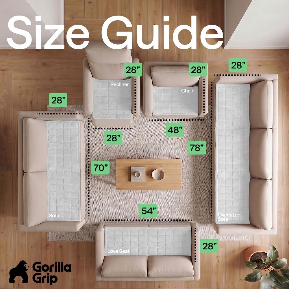 image:imageGORILLA GRIP Slip and Leak Resistant Plush Quilted Sofa Cushion Cover Blanket Soft Couch Covers for Sofa Dogs Machine Washable Furniture Protector Pet Friendly Couches Gray 70x28 InchesWhite
