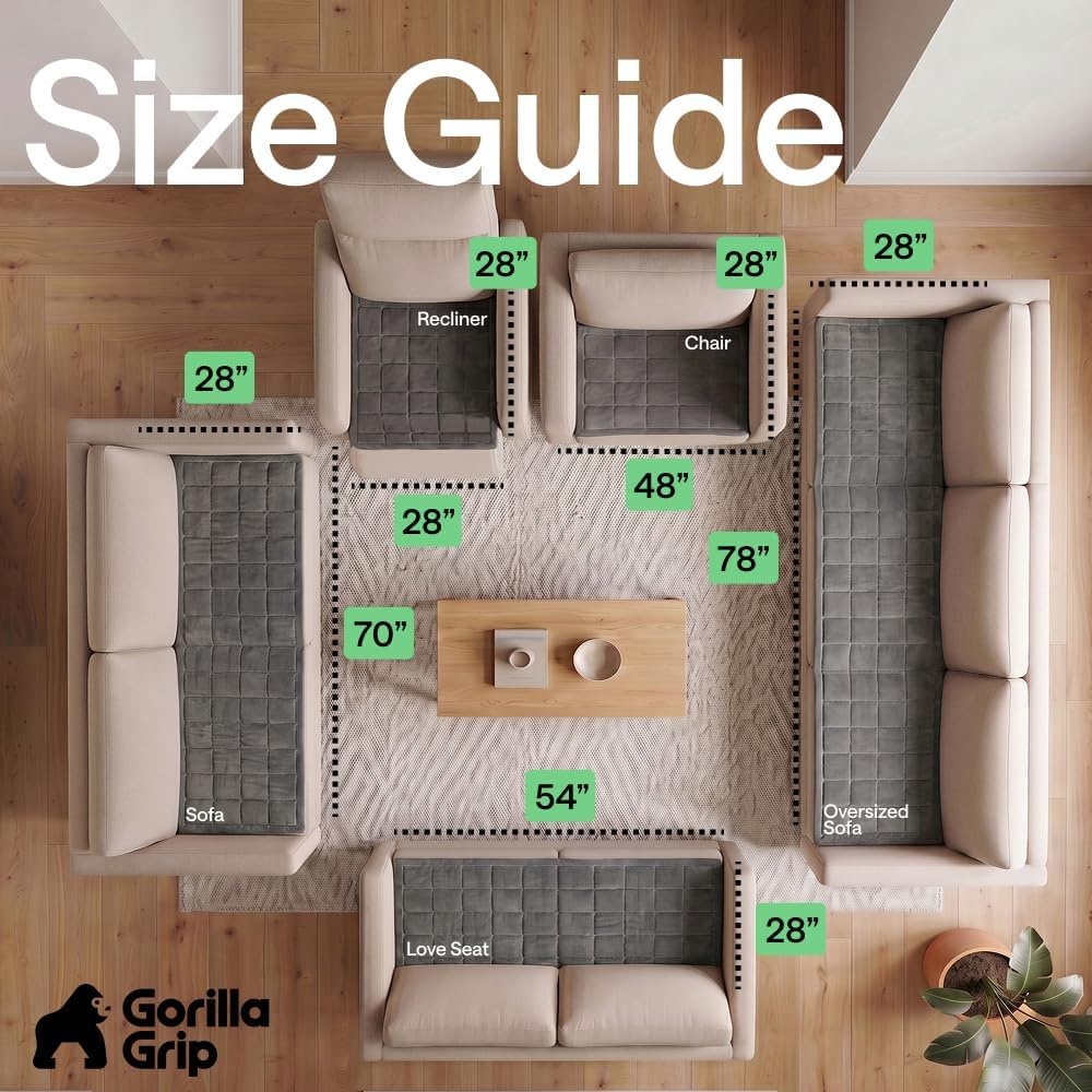 image:imageGORILLA GRIP Slip and Leak Resistant Plush Quilted Sofa Cushion Cover Blanket Soft Couch Covers for Sofa Dogs Machine Washable Furniture Protector Pet Friendly Couches Gray 70x28 InchesGrey