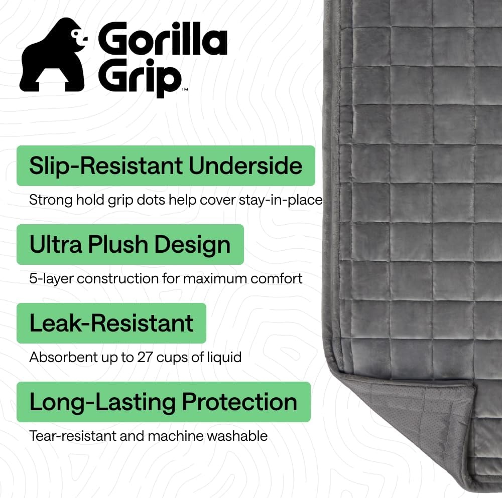 image:imageGORILLA GRIP Slip and Leak Resistant Plush Quilted Sofa Cushion Cover Blanket Soft Couch Covers for Sofa Dogs Machine Washable Furniture Protector Pet Friendly Couches Gray 70x28 InchesGrey