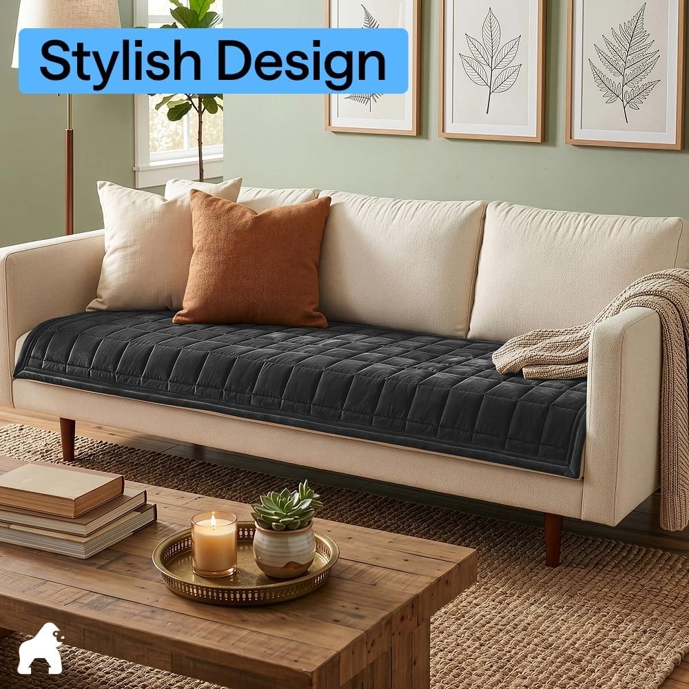 image:imageGORILLA GRIP Slip and Leak Resistant Plush Quilted Sofa Cushion Cover Blanket Soft Couch Covers for Sofa Dogs Machine Washable Furniture Protector Pet Friendly Couches Gray 70x28 InchesDark Gray