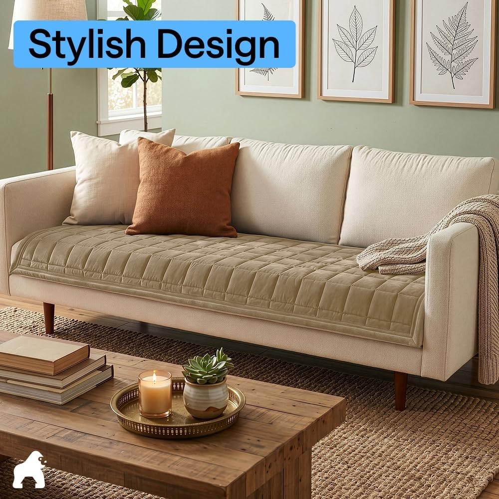 image:imageGORILLA GRIP Slip and Leak Resistant Plush Quilted Sofa Cushion Cover Blanket Soft Couch Covers for Sofa Dogs Machine Washable Furniture Protector Pet Friendly Couches Gray 70x28 InchesBeige
