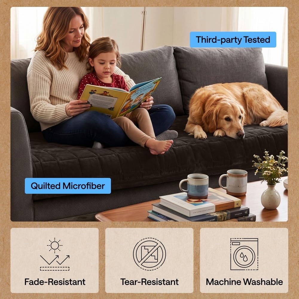 image:imageGORILLA GRIP Slip and Leak Resistant Plush Quilted Sofa Cushion Cover Blanket Soft Couch Covers for Sofa Dogs Machine Washable Furniture Protector Pet Friendly Couches Gray 70x28 InchesBrown