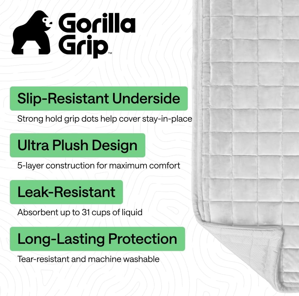 image:imageGORILLA GRIP Slip and Leak Resistant Plush Quilted Sofa Cushion Cover Blanket Soft Couch Covers for Sofa Dogs Machine Washable Furniture Protector Pet Friendly Couches Gray 70x28 InchesWhite