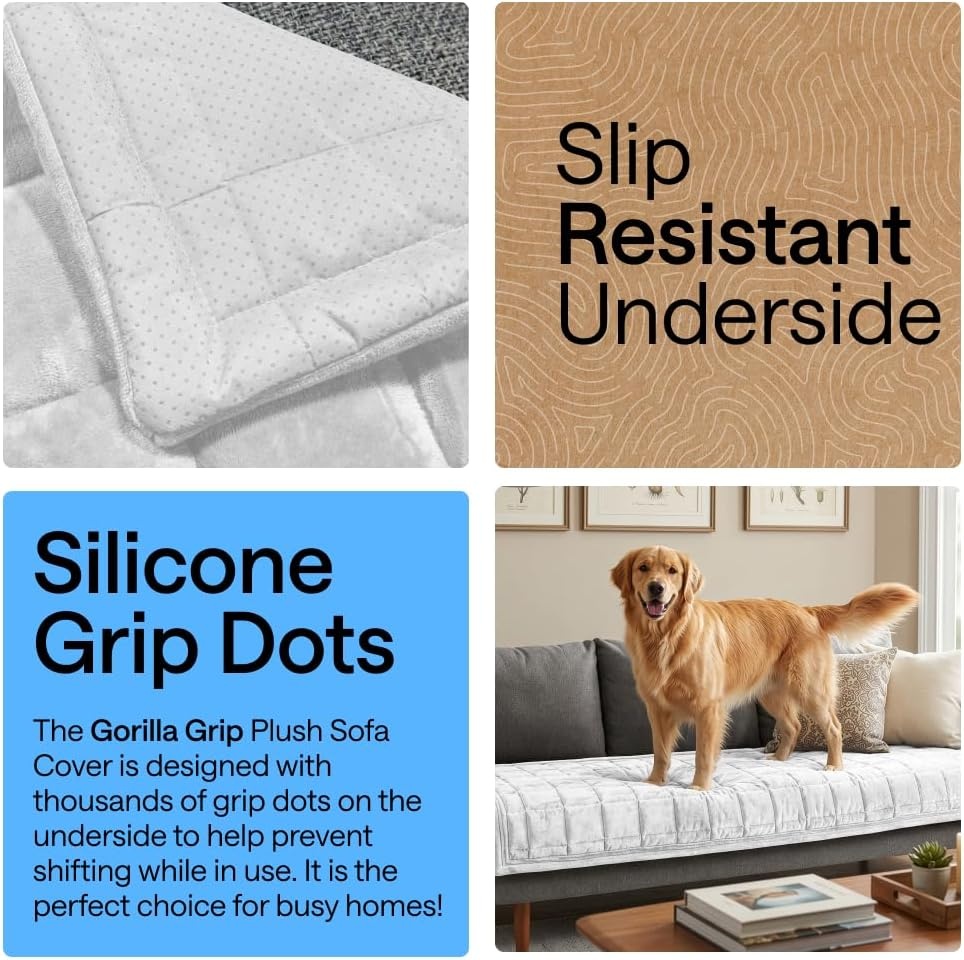 image:imageGORILLA GRIP Slip and Leak Resistant Plush Quilted Sofa Cushion Cover Blanket Soft Couch Covers for Sofa Dogs Machine Washable Furniture Protector Pet Friendly Couches Gray 70x28 InchesWhite