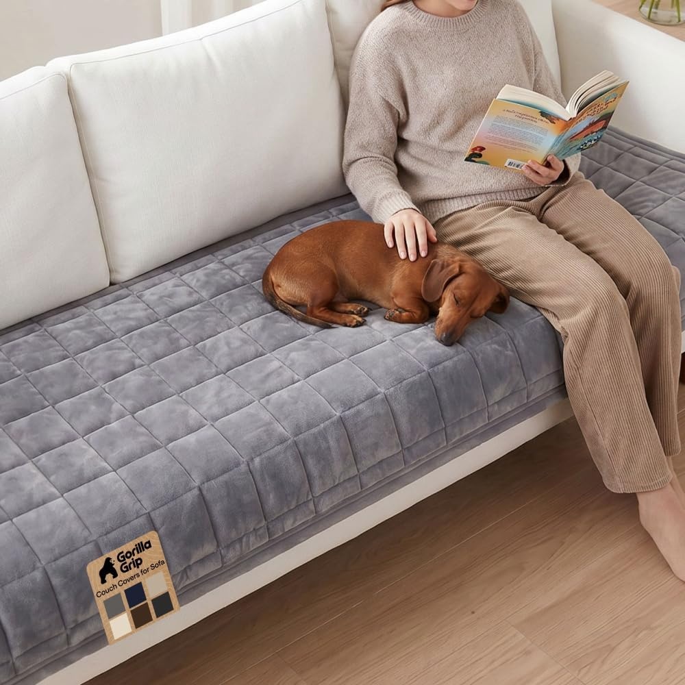 image:imageGORILLA GRIP Slip and Leak Resistant Plush Quilted Sofa Cushion Cover Blanket Soft Couch Covers for Sofa Dogs Machine Washable Furniture Protector Pet Friendly Couches Gray 70x28 InchesGrey