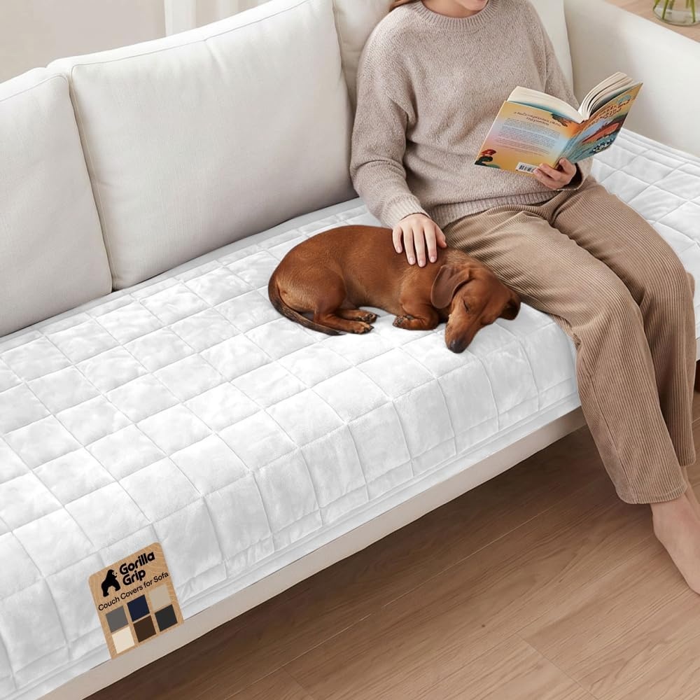 image:imageGORILLA GRIP Slip and Leak Resistant Plush Quilted Sofa Cushion Cover Blanket Soft Couch Covers for Sofa Dogs Machine Washable Furniture Protector Pet Friendly Couches Gray 70x28 InchesWhite