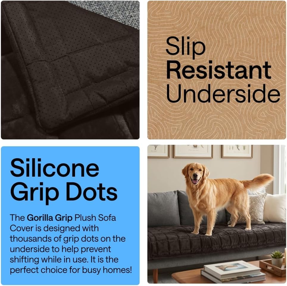 image:imageGORILLA GRIP Slip and Leak Resistant Plush Quilted Sofa Cushion Cover Blanket Soft Couch Covers for Sofa Dogs Machine Washable Furniture Protector Pet Friendly Couches Gray 70x28 InchesBrown