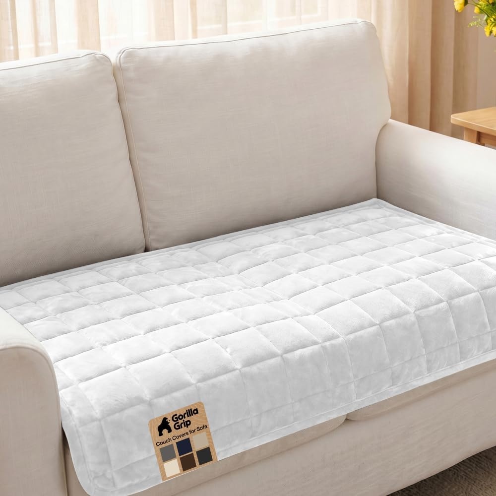 image:imageGORILLA GRIP Slip and Leak Resistant Plush Quilted Sofa Cushion Cover Blanket Soft Couch Covers for Sofa Dogs Machine Washable Furniture Protector Pet Friendly Couches Gray 70x28 InchesWhite