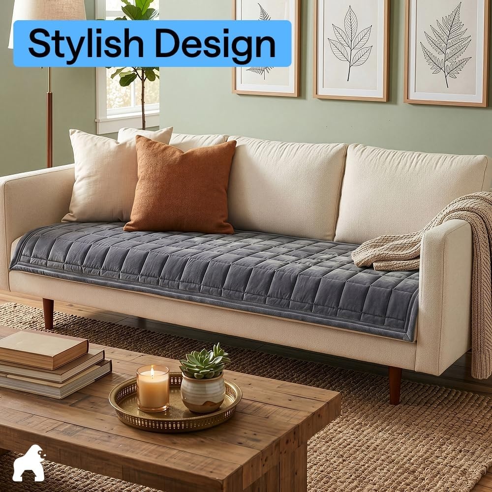 image:imageGORILLA GRIP Slip and Leak Resistant Plush Quilted Sofa Cushion Cover Blanket Soft Couch Covers for Sofa Dogs Machine Washable Furniture Protector Pet Friendly Couches Gray 70x28 InchesGrey