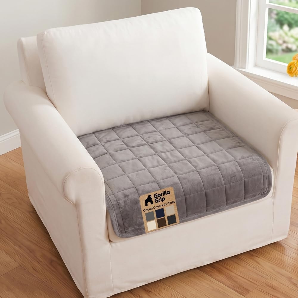 image:imageGORILLA GRIP Slip and Leak Resistant Plush Quilted Sofa Cushion Cover Blanket Soft Couch Covers for Sofa Dogs Machine Washable Furniture Protector Pet Friendly Couches Gray 70x28 InchesGrey