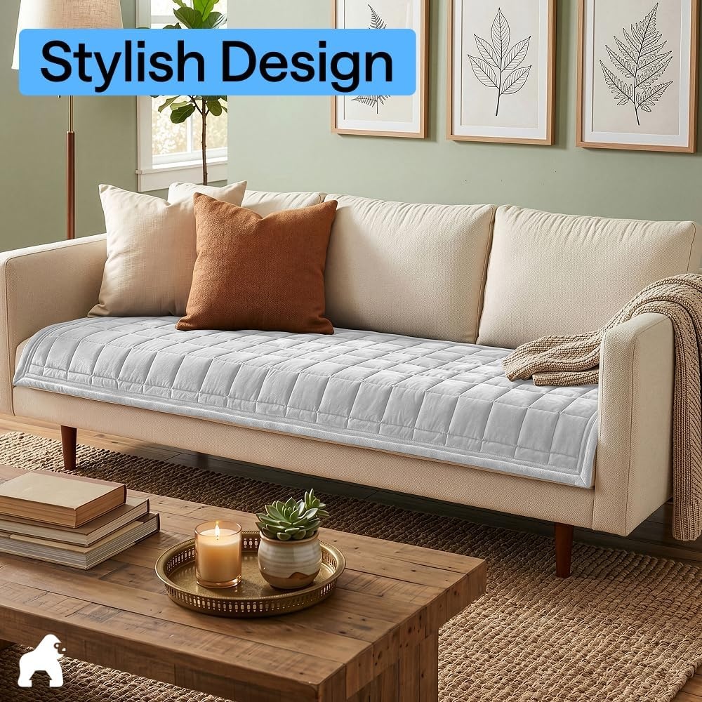 image:imageGORILLA GRIP Slip and Leak Resistant Plush Quilted Sofa Cushion Cover Blanket Soft Couch Covers for Sofa Dogs Machine Washable Furniture Protector Pet Friendly Couches Gray 70x28 InchesWhite