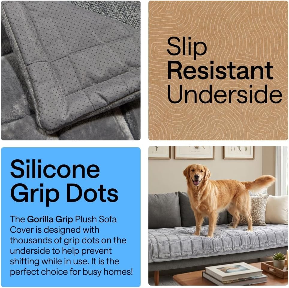 image:imageGORILLA GRIP Slip and Leak Resistant Plush Quilted Sofa Cushion Cover Blanket Soft Couch Covers for Sofa Dogs Machine Washable Furniture Protector Pet Friendly Couches Gray 70x28 InchesGrey