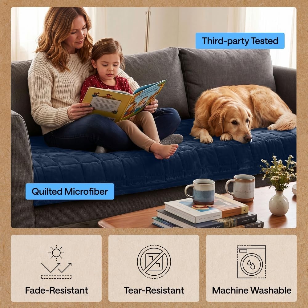 image:imageGORILLA GRIP Slip and Leak Resistant Plush Quilted Sofa Cushion Cover Blanket Soft Couch Covers for Sofa Dogs Machine Washable Furniture Protector Pet Friendly Couches Gray 70x28 InchesNavy Blue