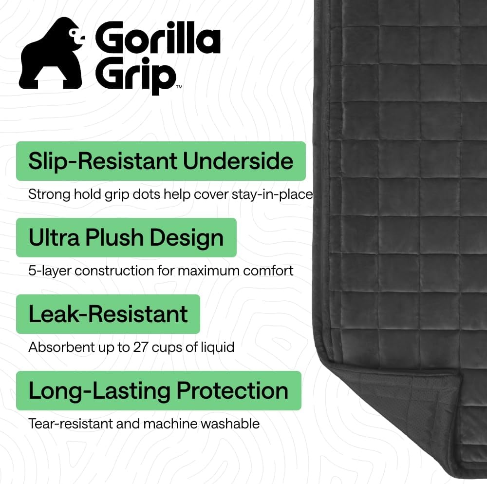 image:imageGORILLA GRIP Slip and Leak Resistant Plush Quilted Sofa Cushion Cover Blanket Soft Couch Covers for Sofa Dogs Machine Washable Furniture Protector Pet Friendly Couches Gray 70x28 InchesDark Gray