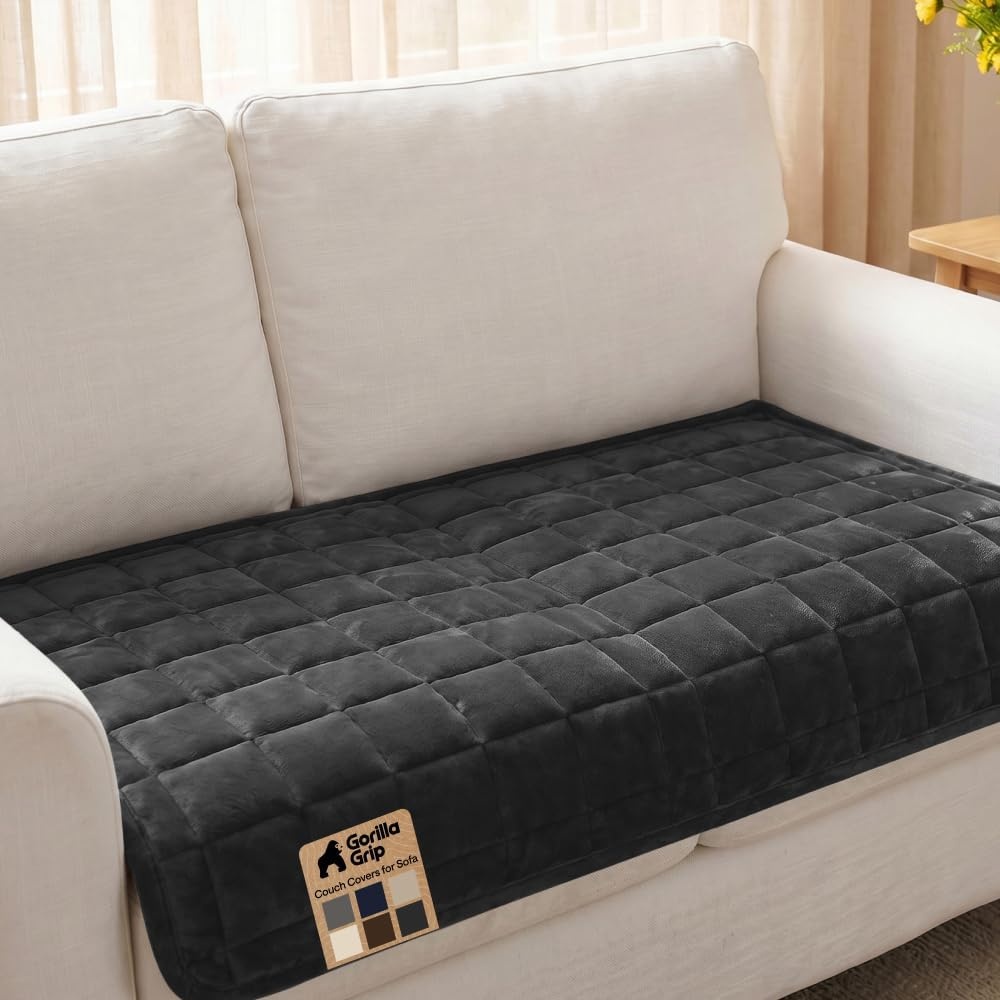 image:imageGORILLA GRIP Slip and Leak Resistant Plush Quilted Sofa Cushion Cover Blanket Soft Couch Covers for Sofa Dogs Machine Washable Furniture Protector Pet Friendly Couches Gray 70x28 InchesDark Gray