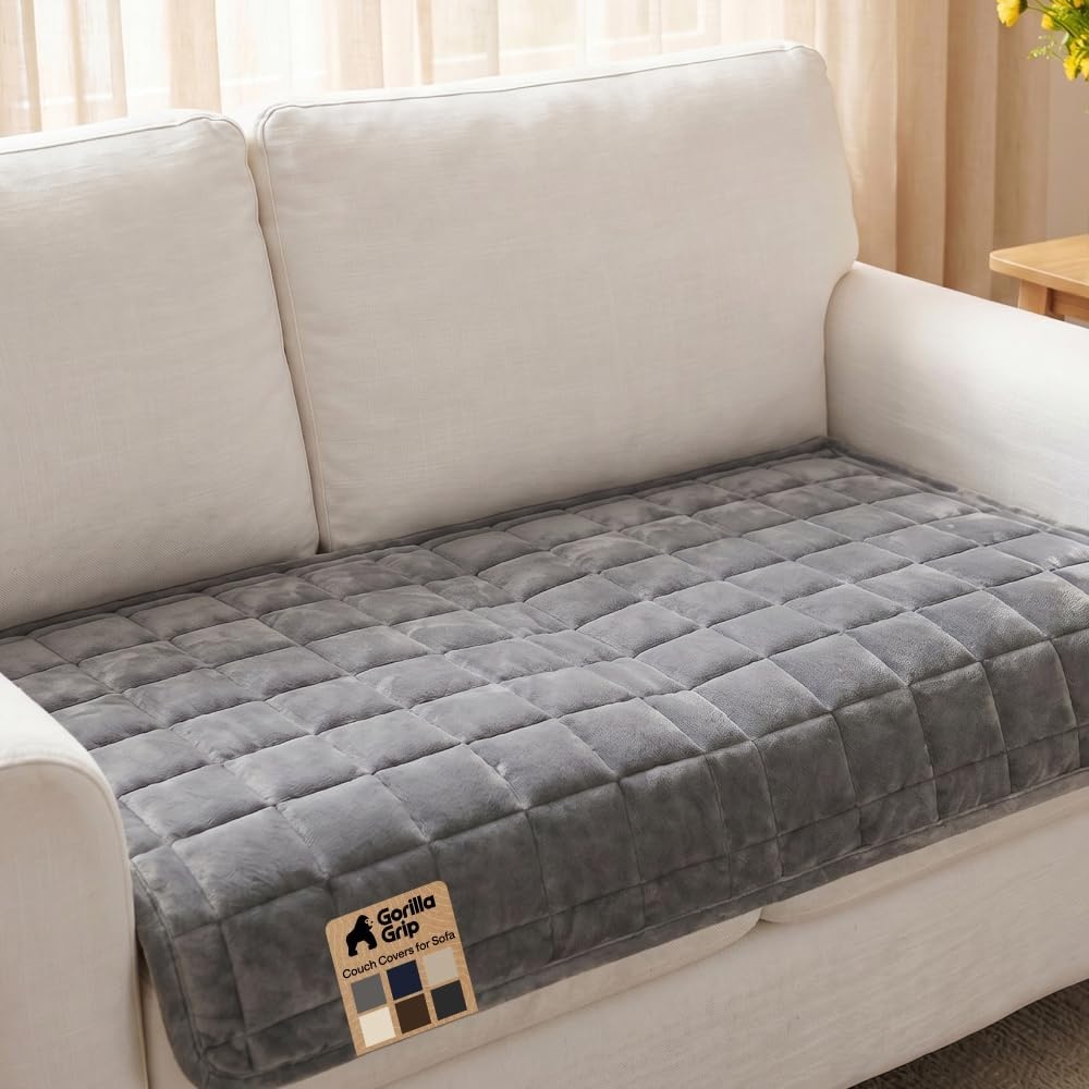 image:imageGORILLA GRIP Slip and Leak Resistant Plush Quilted Sofa Cushion Cover Blanket Soft Couch Covers for Sofa Dogs Machine Washable Furniture Protector Pet Friendly Couches Gray 70x28 InchesGrey
