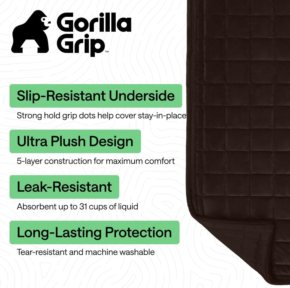 image:imageGORILLA GRIP Slip and Leak Resistant Plush Quilted Sofa Cushion Cover Blanket Soft Couch Covers for Sofa Dogs Machine Washable Furniture Protector Pet Friendly Couches Gray 70x28 InchesBrown