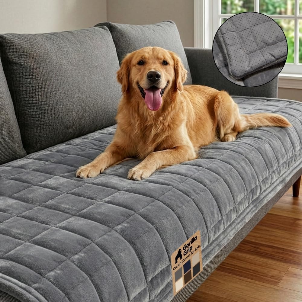 image:imageGORILLA GRIP Slip and Leak Resistant Plush Quilted Sofa Cushion Cover Blanket Soft Couch Covers for Sofa Dogs Machine Washable Furniture Protector Pet Friendly Couches Gray 70x28 InchesGrey