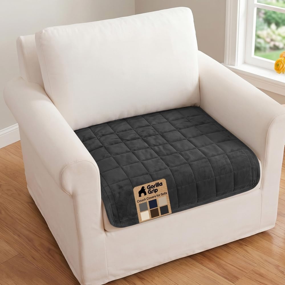 image:imageGORILLA GRIP Slip and Leak Resistant Plush Quilted Sofa Cushion Cover Blanket Soft Couch Covers for Sofa Dogs Machine Washable Furniture Protector Pet Friendly Couches Gray 70x28 InchesDark Gray