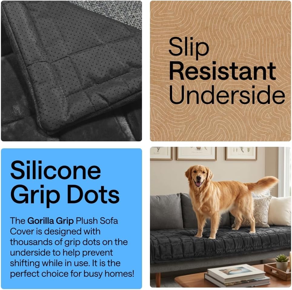 image:imageGORILLA GRIP Slip and Leak Resistant Plush Quilted Sofa Cushion Cover Blanket Soft Couch Covers for Sofa Dogs Machine Washable Furniture Protector Pet Friendly Couches Gray 70x28 InchesDark Gray