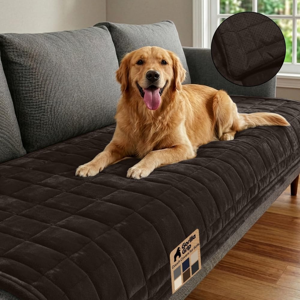 image:imageGORILLA GRIP Slip and Leak Resistant Plush Quilted Sofa Cushion Cover Blanket Soft Couch Covers for Sofa Dogs Machine Washable Furniture Protector Pet Friendly Couches Gray 70x28 InchesBrown