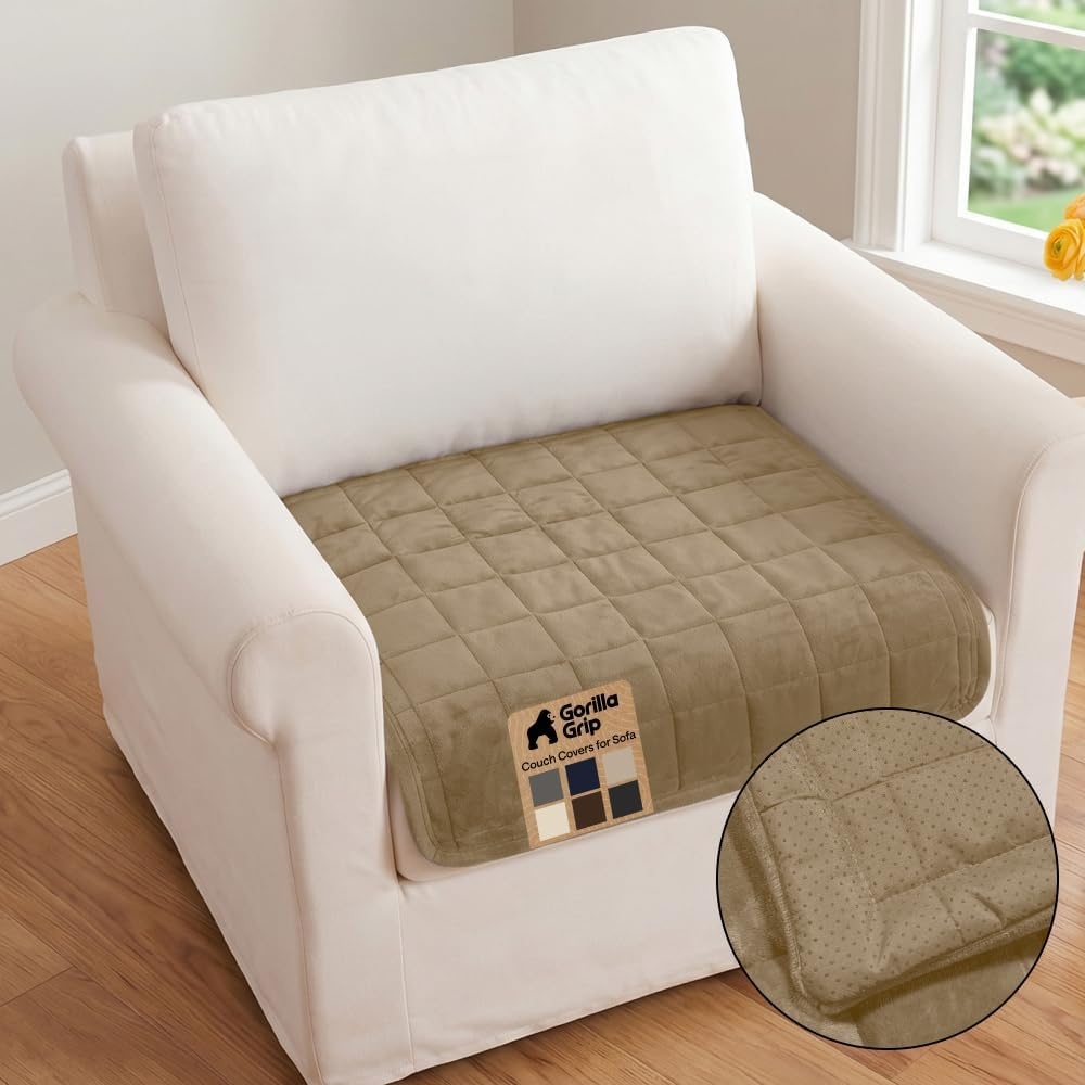image:imageGORILLA GRIP Slip and Leak Resistant Plush Quilted Sofa Cushion Cover Blanket Soft Couch Covers for Sofa Dogs Machine Washable Furniture Protector Pet Friendly Couches Gray 70x28 InchesBeige