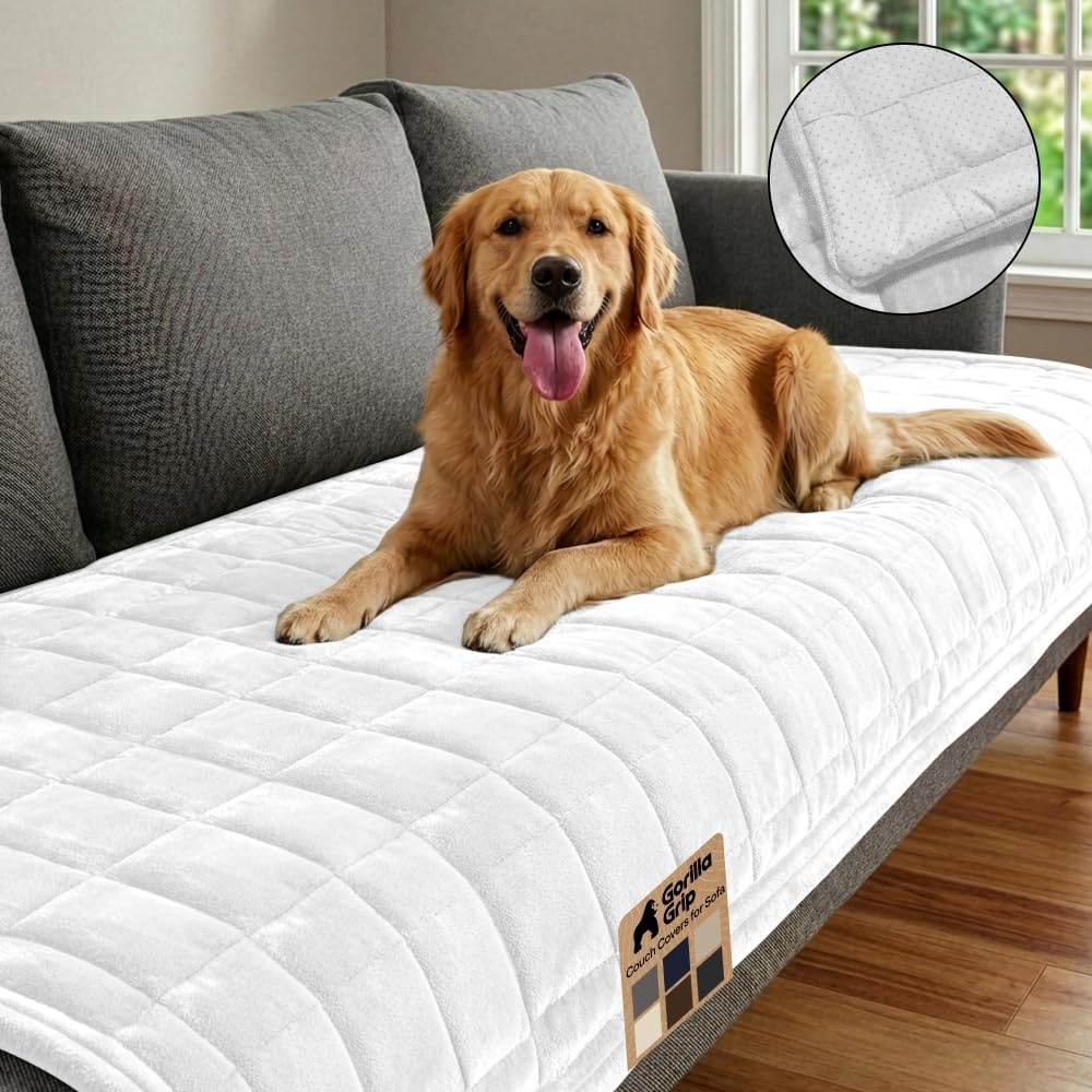image:imageGORILLA GRIP Slip and Leak Resistant Plush Quilted Sofa Cushion Cover Blanket Soft Couch Covers for Sofa Dogs Machine Washable Furniture Protector Pet Friendly Couches Gray 70x28 InchesWhite