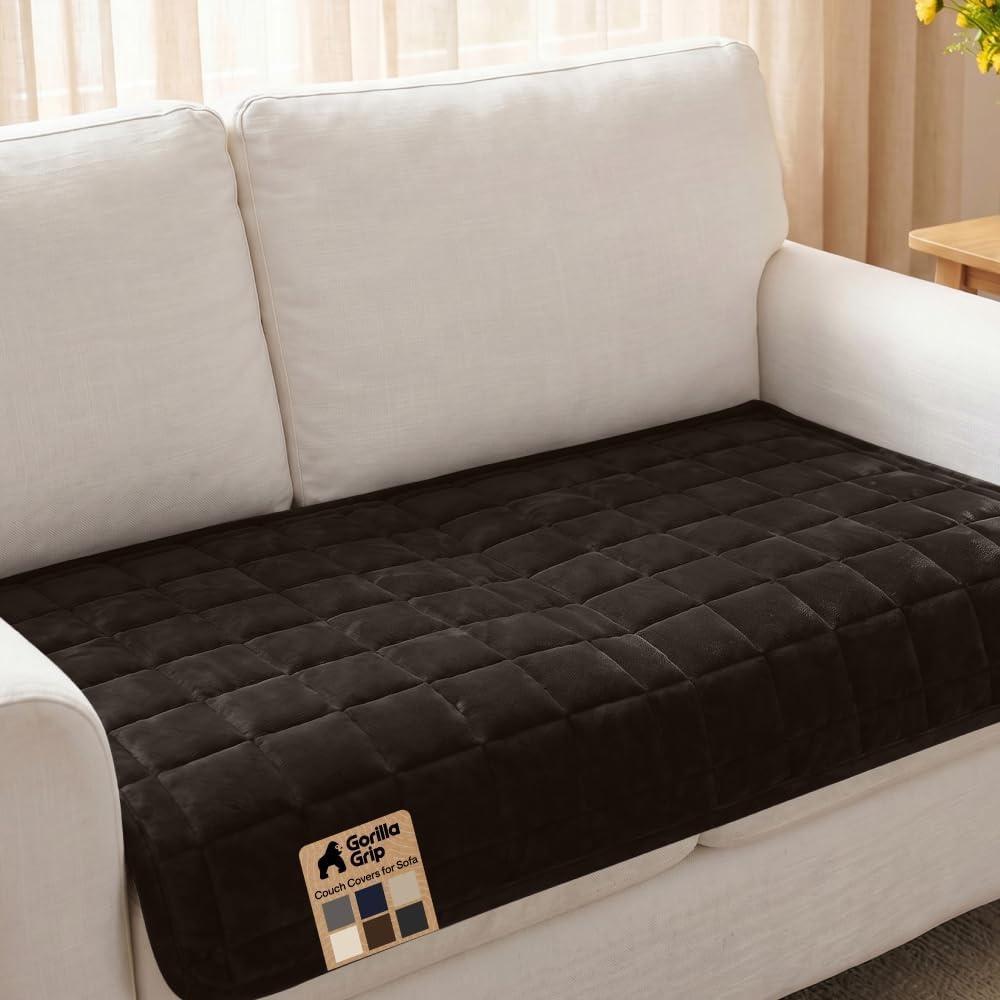 image:imageGORILLA GRIP Slip and Leak Resistant Plush Quilted Sofa Cushion Cover Blanket Soft Couch Covers for Sofa Dogs Machine Washable Furniture Protector Pet Friendly Couches Gray 70x28 InchesBrown