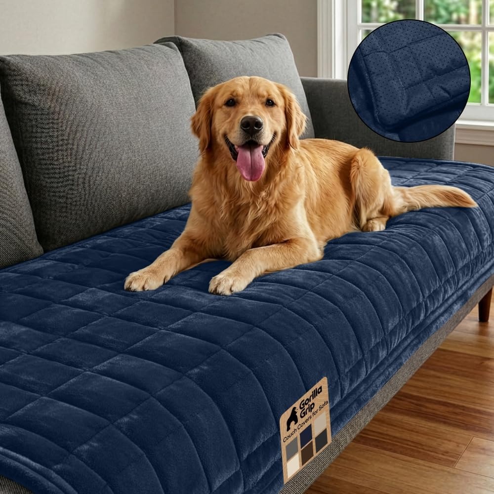 image:imageGORILLA GRIP Slip and Leak Resistant Plush Quilted Sofa Cushion Cover Blanket Soft Couch Covers for Sofa Dogs Machine Washable Furniture Protector Pet Friendly Couches Gray 70x28 InchesNavy Blue