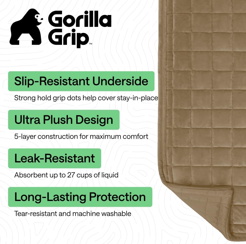 image:imageGORILLA GRIP Slip and Leak Resistant Plush Quilted Sofa Cushion Cover Blanket Soft Couch Covers for Sofa Dogs Machine Washable Furniture Protector Pet Friendly Couches Gray 70x28 InchesBeige