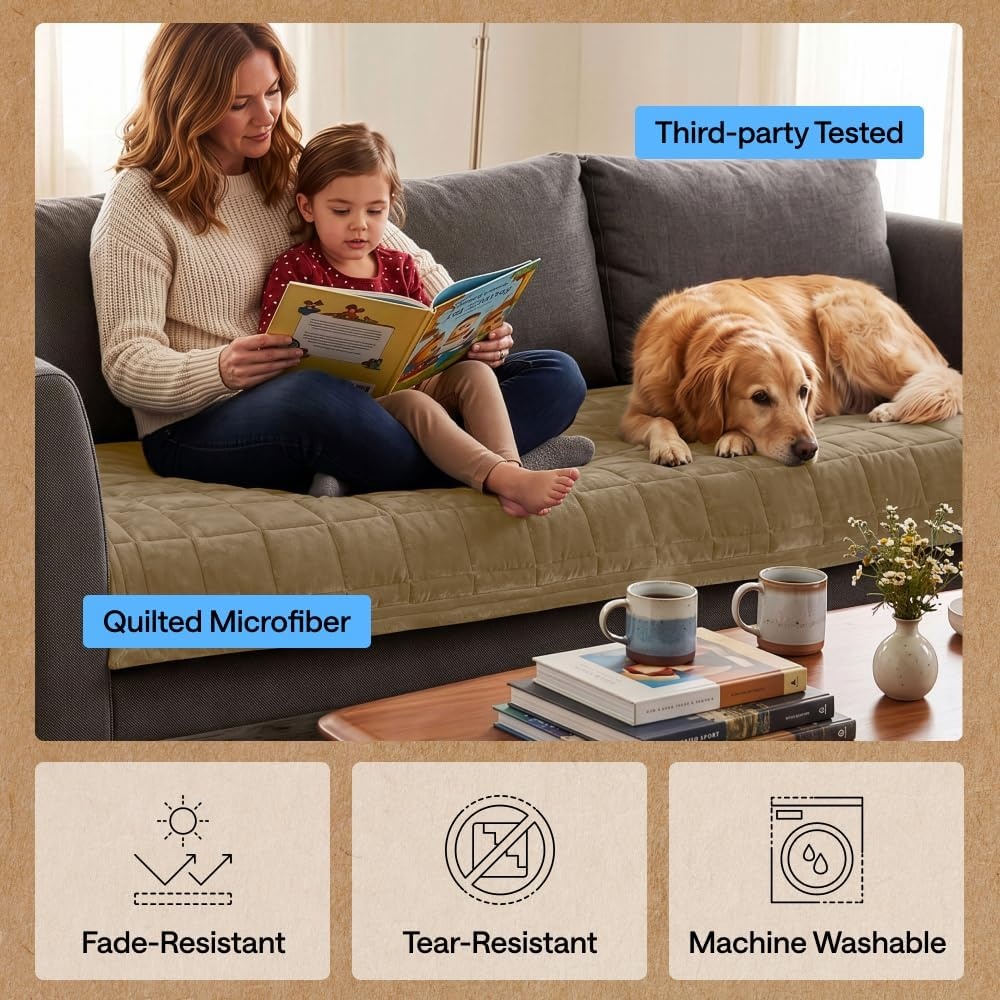 image:imageGORILLA GRIP Slip and Leak Resistant Plush Quilted Sofa Cushion Cover Blanket Soft Couch Covers for Sofa Dogs Machine Washable Furniture Protector Pet Friendly Couches Gray 70x28 InchesBeige