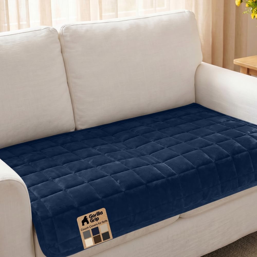 image:imageGORILLA GRIP Slip and Leak Resistant Plush Quilted Sofa Cushion Cover Blanket Soft Couch Covers for Sofa Dogs Machine Washable Furniture Protector Pet Friendly Couches Gray 70x28 InchesNavy Blue