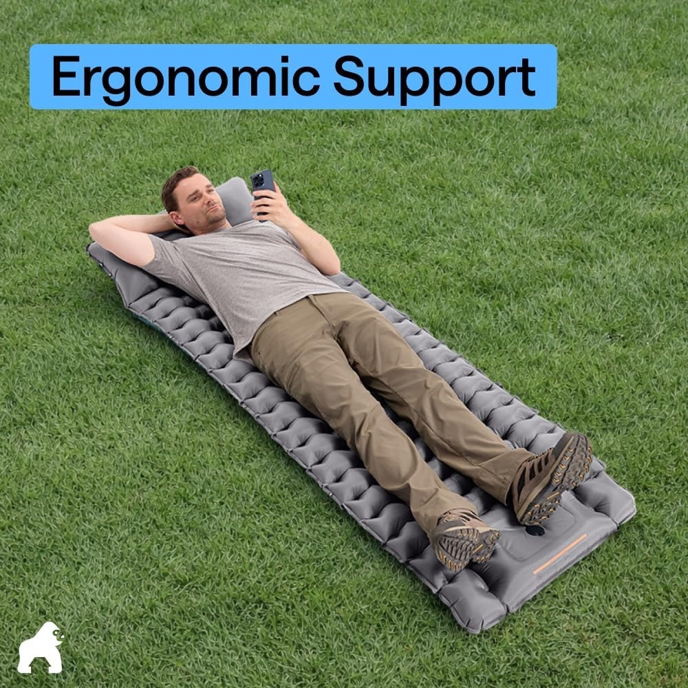 image:imageGORILLA GRIP SlipResistant Inflatable Sleeping Pad with Grip Dots Foot Pump Puncture Resistant Lightweight Camping Mattress Air Mats Travel Backpacking Inflating Bed Camp Sleep Pads Hunter GreenGray