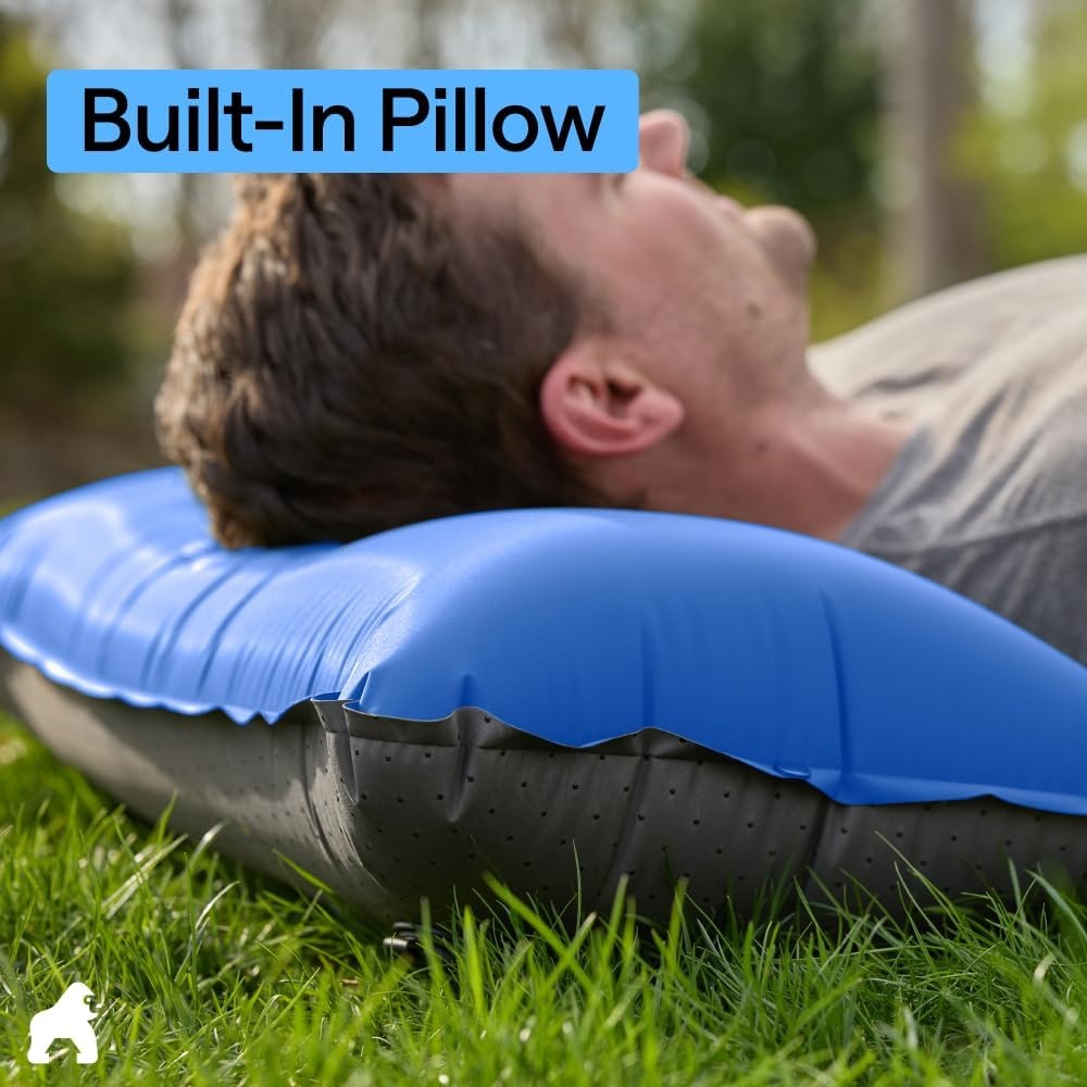 image:imageGORILLA GRIP SlipResistant Inflatable Sleeping Pad with Grip Dots Foot Pump Puncture Resistant Lightweight Camping Mattress Air Mats Travel Backpacking Inflating Bed Camp Sleep Pads Hunter GreenBlue