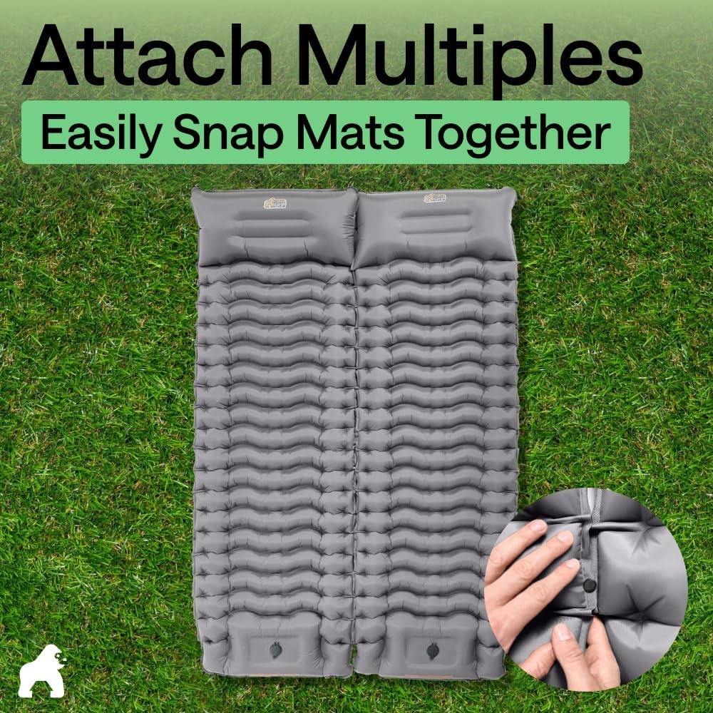 image:imageGORILLA GRIP SlipResistant Inflatable Sleeping Pad with Grip Dots Foot Pump Puncture Resistant Lightweight Camping Mattress Air Mats Travel Backpacking Inflating Bed Camp Sleep Pads Hunter GreenGray