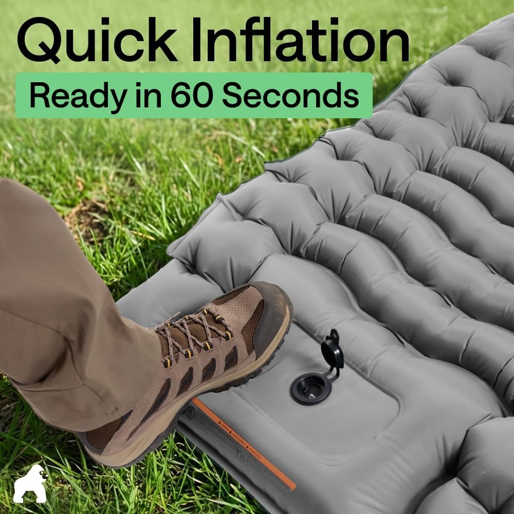 image:imageGORILLA GRIP SlipResistant Inflatable Sleeping Pad with Grip Dots Foot Pump Puncture Resistant Lightweight Camping Mattress Air Mats Travel Backpacking Inflating Bed Camp Sleep Pads Hunter GreenGray