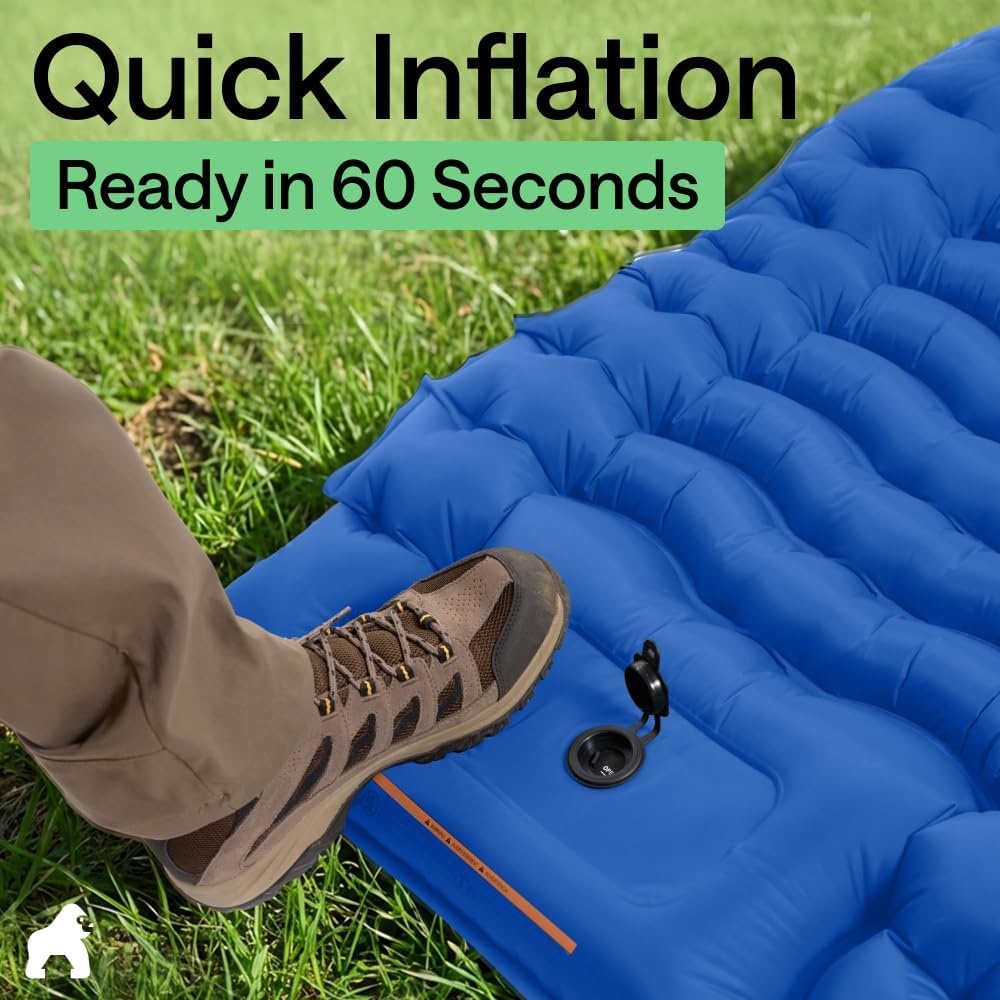 image:imageGORILLA GRIP SlipResistant Inflatable Sleeping Pad with Grip Dots Foot Pump Puncture Resistant Lightweight Camping Mattress Air Mats Travel Backpacking Inflating Bed Camp Sleep Pads Hunter GreenBlue