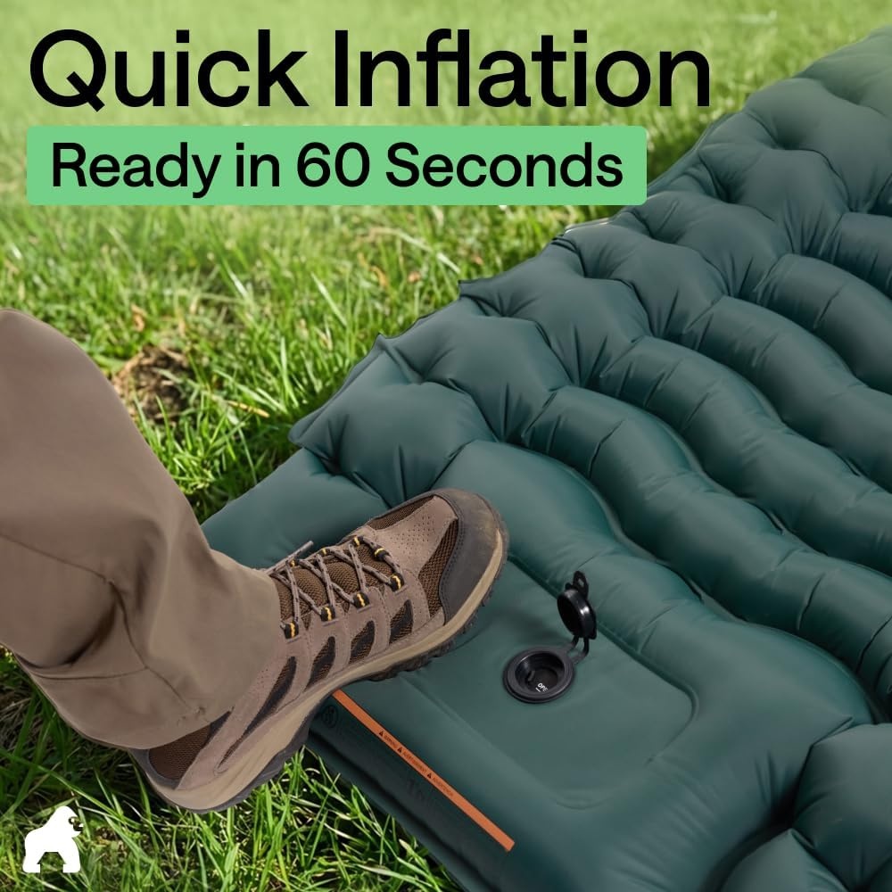 image:imageGORILLA GRIP SlipResistant Inflatable Sleeping Pad with Grip Dots Foot Pump Puncture Resistant Lightweight Camping Mattress Air Mats Travel Backpacking Inflating Bed Camp Sleep Pads Hunter GreenHunter Green