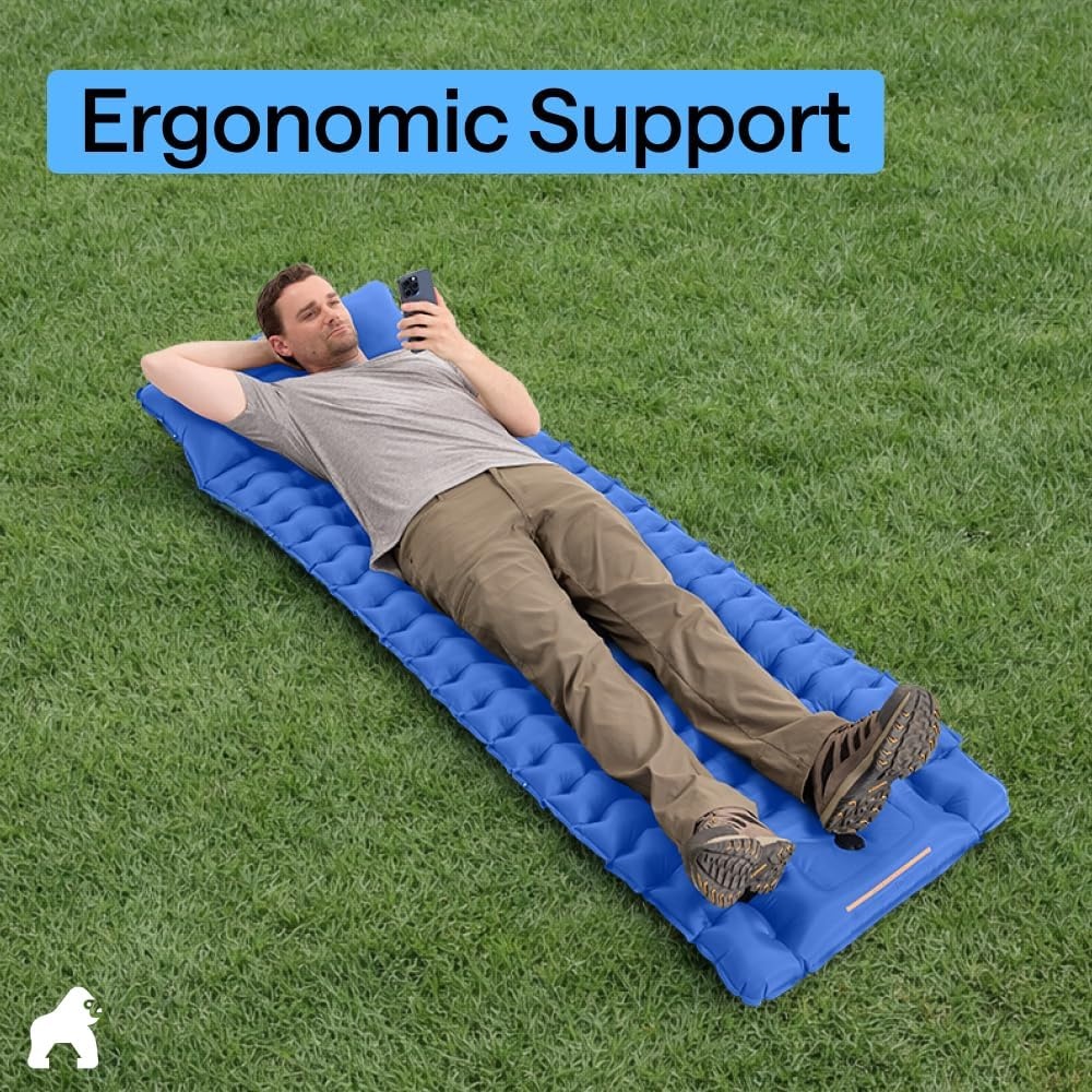 image:imageGORILLA GRIP SlipResistant Inflatable Sleeping Pad with Grip Dots Foot Pump Puncture Resistant Lightweight Camping Mattress Air Mats Travel Backpacking Inflating Bed Camp Sleep Pads Hunter GreenBlue