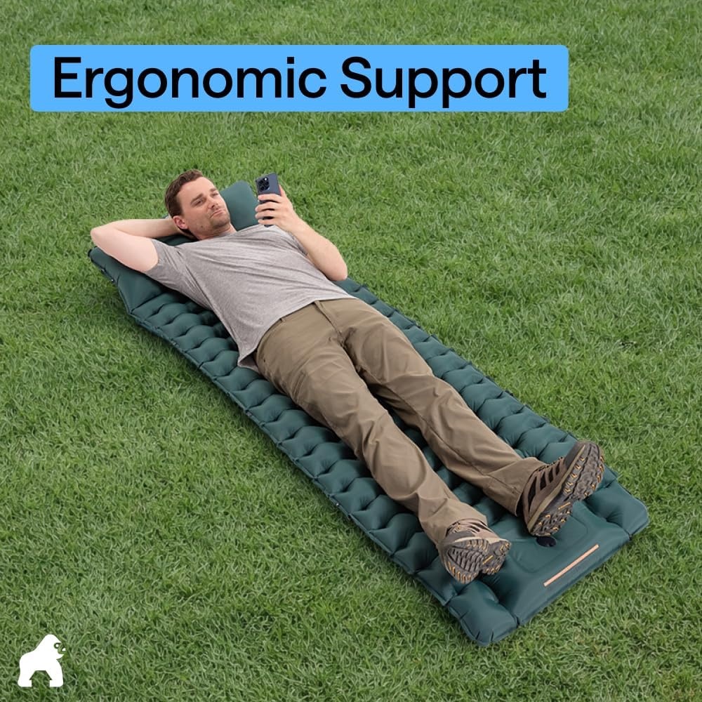 image:imageGORILLA GRIP SlipResistant Inflatable Sleeping Pad with Grip Dots Foot Pump Puncture Resistant Lightweight Camping Mattress Air Mats Travel Backpacking Inflating Bed Camp Sleep Pads Hunter GreenHunter Green