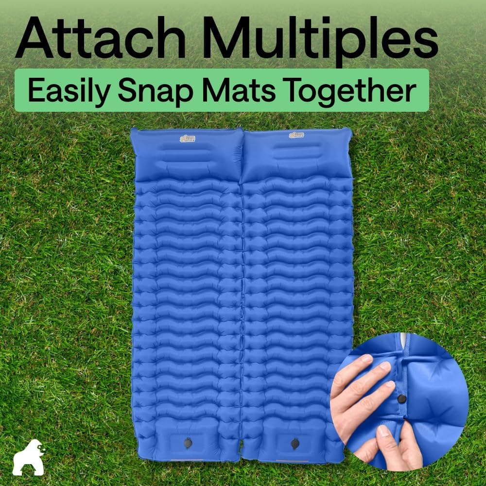image:imageGORILLA GRIP SlipResistant Inflatable Sleeping Pad with Grip Dots Foot Pump Puncture Resistant Lightweight Camping Mattress Air Mats Travel Backpacking Inflating Bed Camp Sleep Pads Hunter GreenBlue