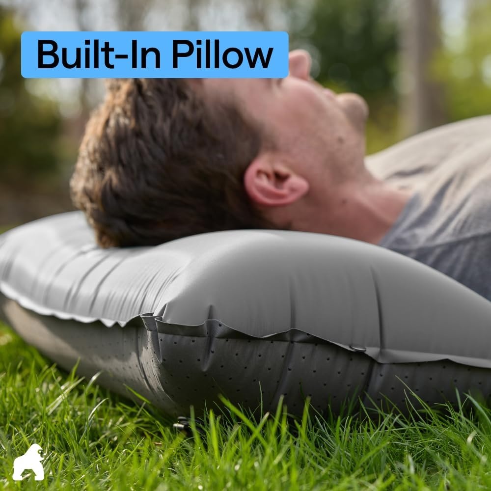 image:imageGORILLA GRIP SlipResistant Inflatable Sleeping Pad with Grip Dots Foot Pump Puncture Resistant Lightweight Camping Mattress Air Mats Travel Backpacking Inflating Bed Camp Sleep Pads Hunter GreenGray