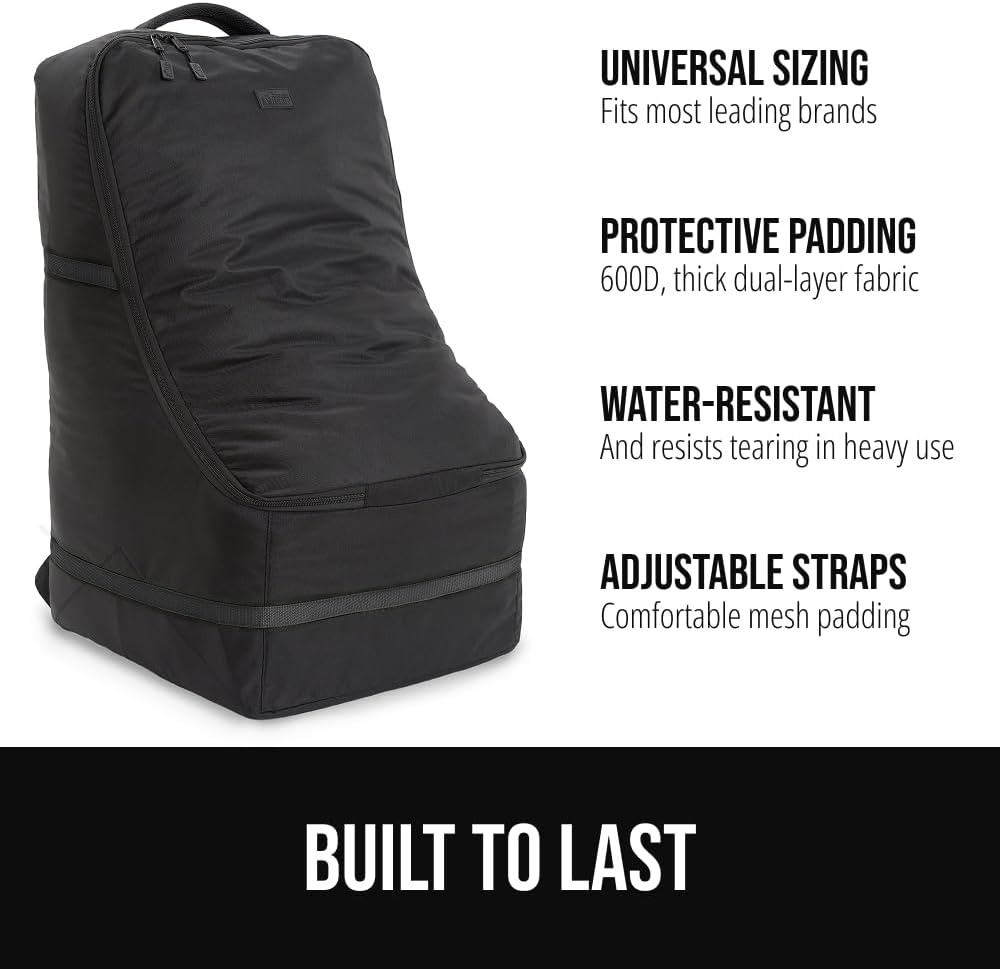 image:imageGORILLA GRIP Tear and Water Resistant Padded Car Seat Travel Bag for Airplane and Airport Universal Fit Baby Carseat Bags Holds Up to 50lbs Handle amp Shoulder Straps Air Gate Check Carrier BlackBlack